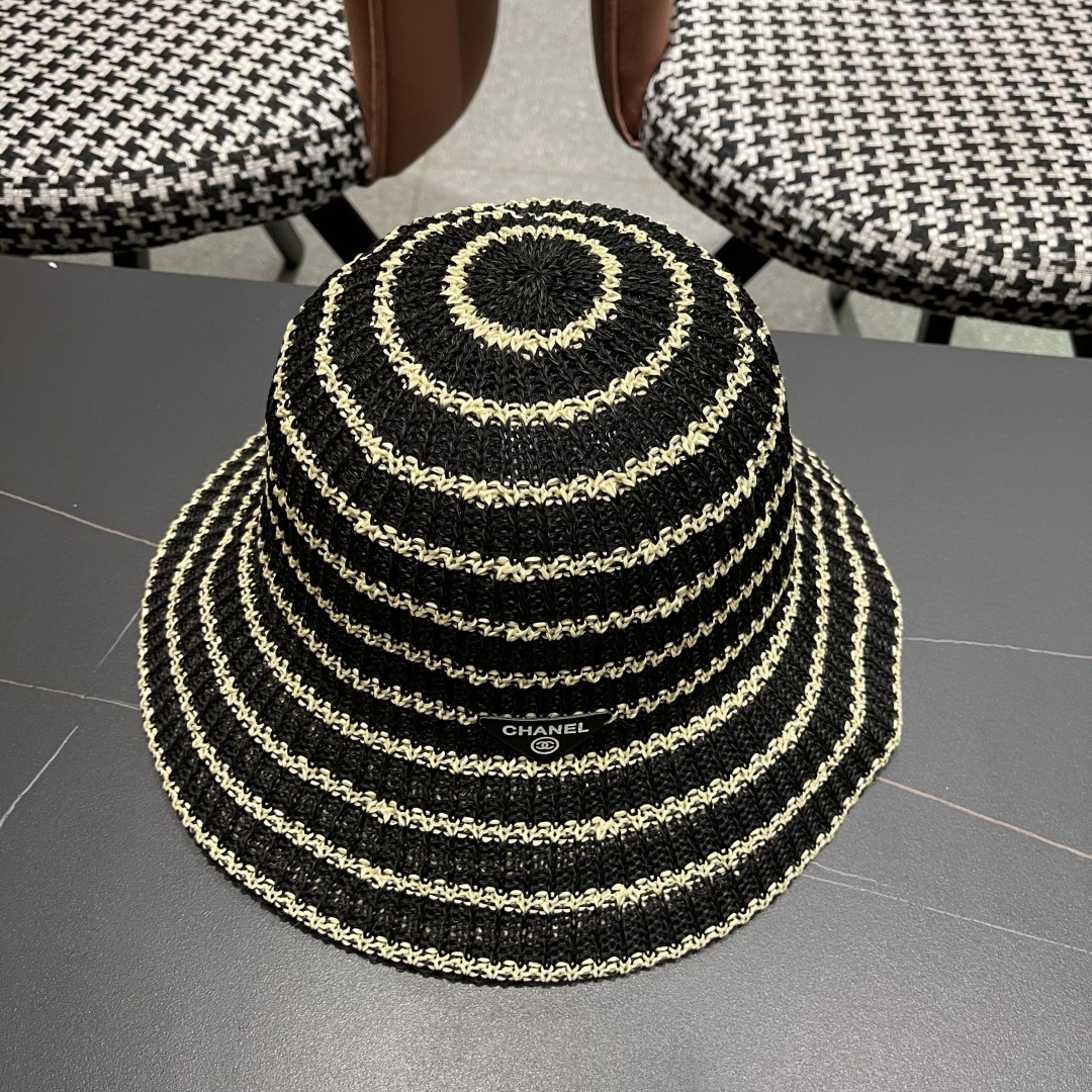  Chanel(香奈儿)草帽春夏薄款条纹渔夫帽女透气遮阳水桶帽时尚
针织盆帽文艺百搭帽