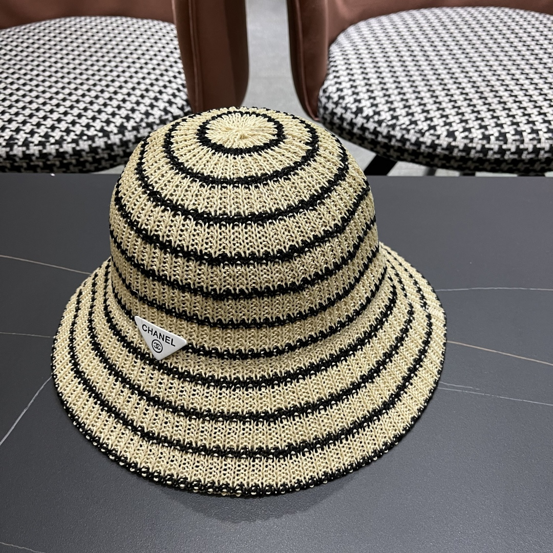  Chanel(香奈儿)草帽春夏薄款条纹渔夫帽女透气遮阳水桶帽时尚
针织盆帽文艺百搭帽