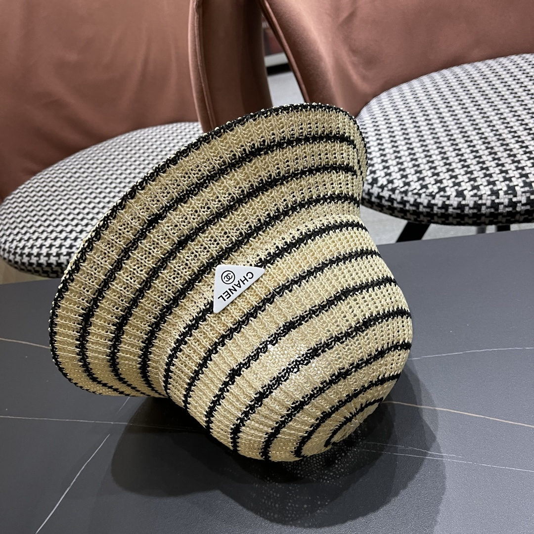  Chanel(香奈儿)草帽春夏薄款条纹渔夫帽女透气遮阳水桶帽时尚
针织盆帽文艺百搭帽