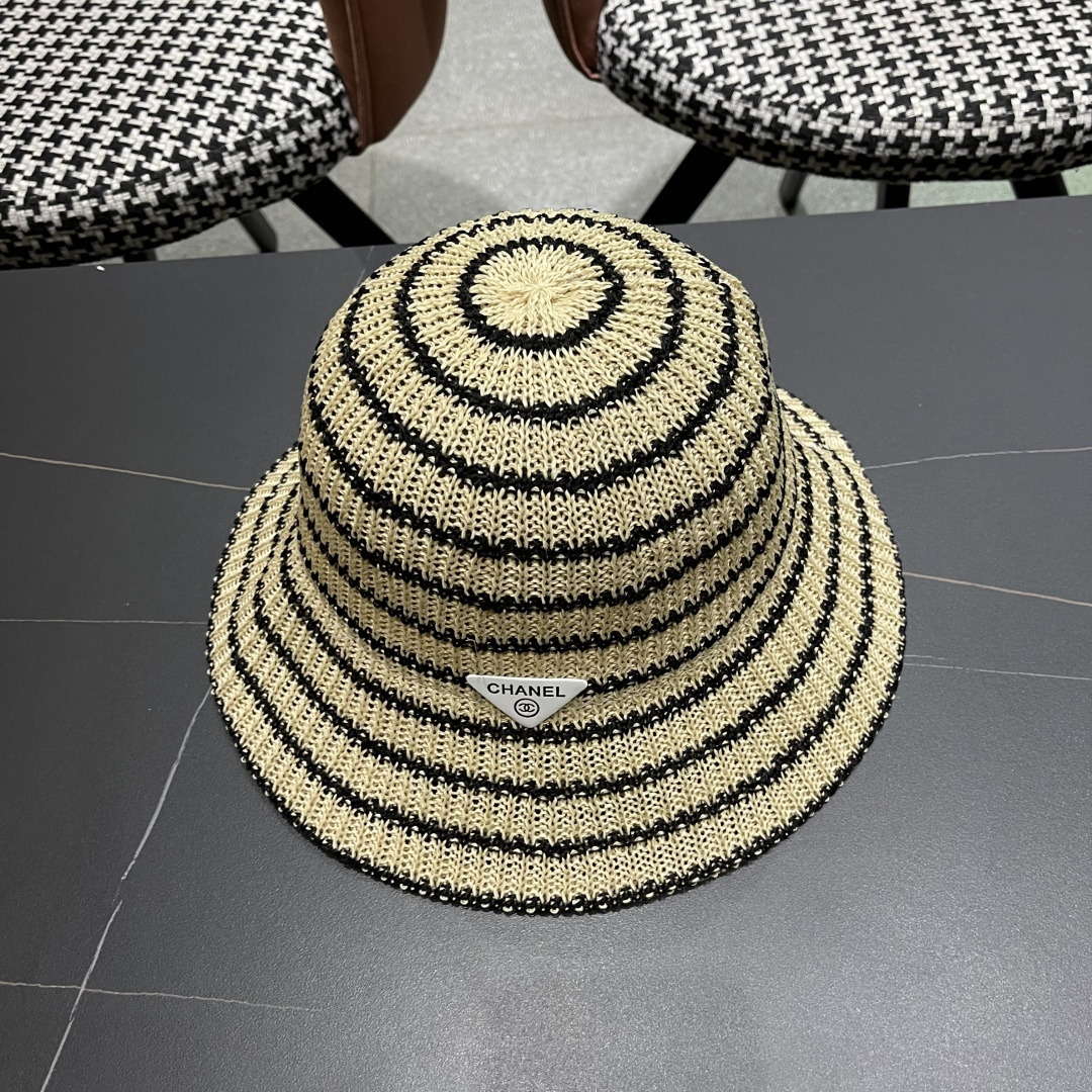  Chanel(香奈儿)草帽春夏薄款条纹渔夫帽女透气遮阳水桶帽时尚
针织盆帽文艺百搭帽