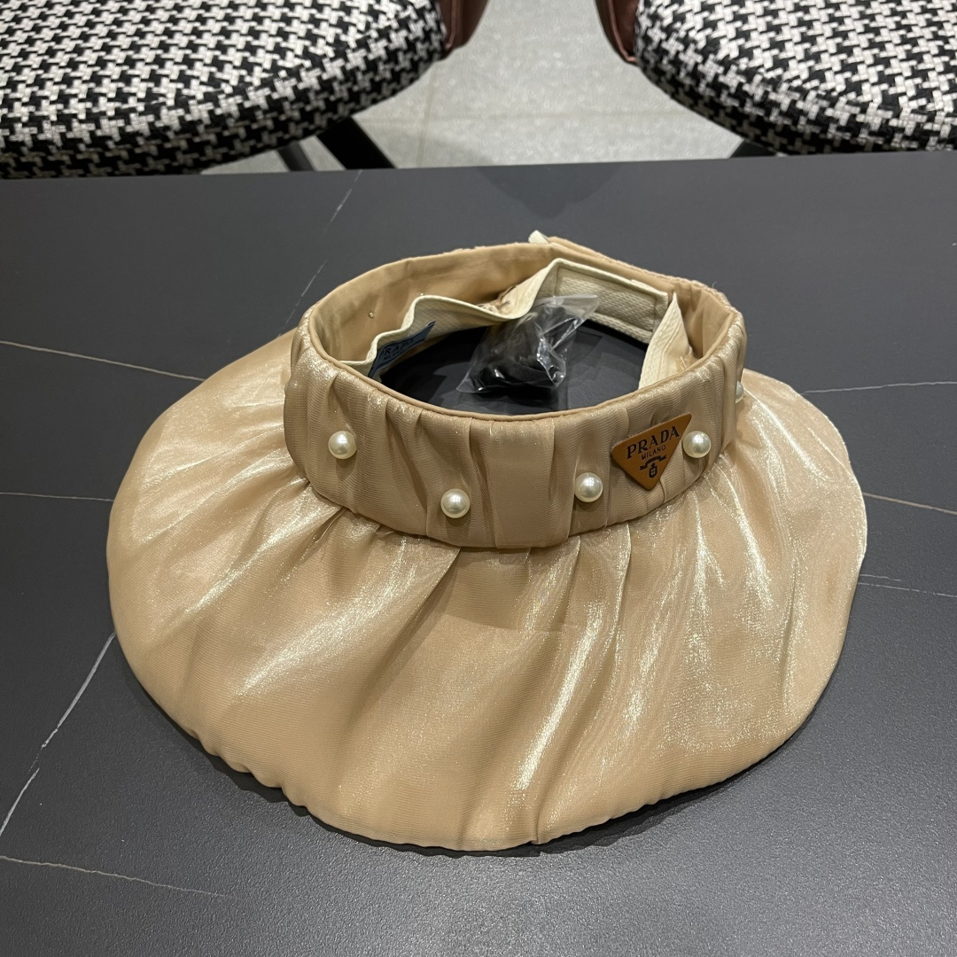  普拉达 PRADA 日系甜美珍珠空顶帽女夏季防晒遮阳帽可卷起便
携户外出游遮阳帽子