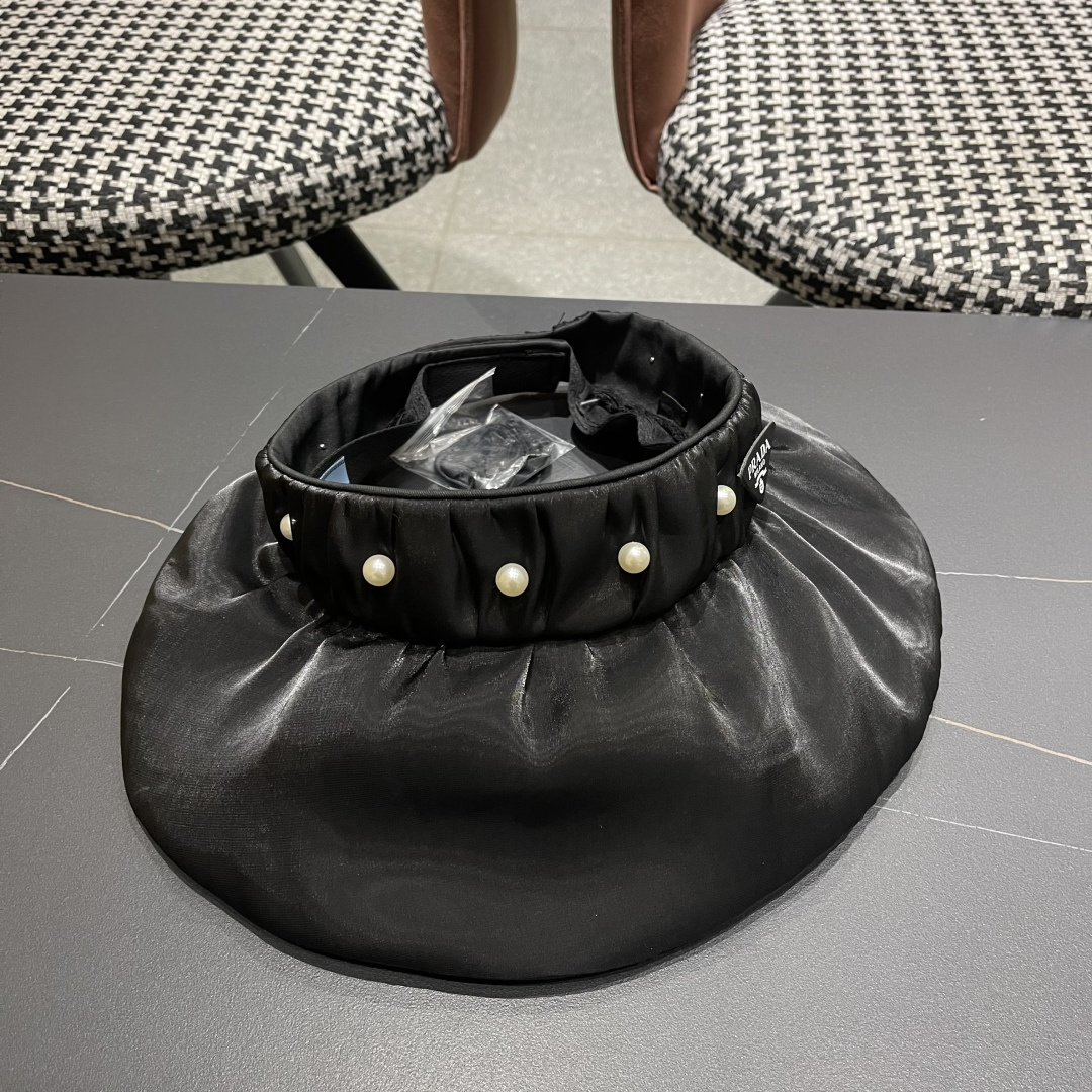  普拉达 PRADA 日系甜美珍珠空顶帽女夏季防晒遮阳帽可卷起便
携户外出游遮阳帽子