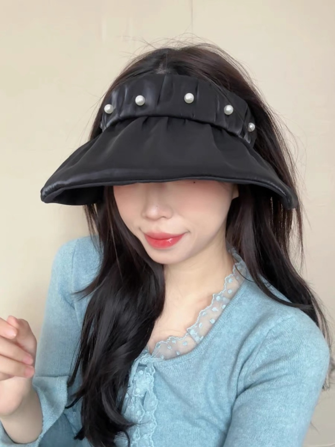  普拉达 PRADA 日系甜美珍珠空顶帽女夏季防晒遮阳帽可卷起便
携户外出游遮阳帽子