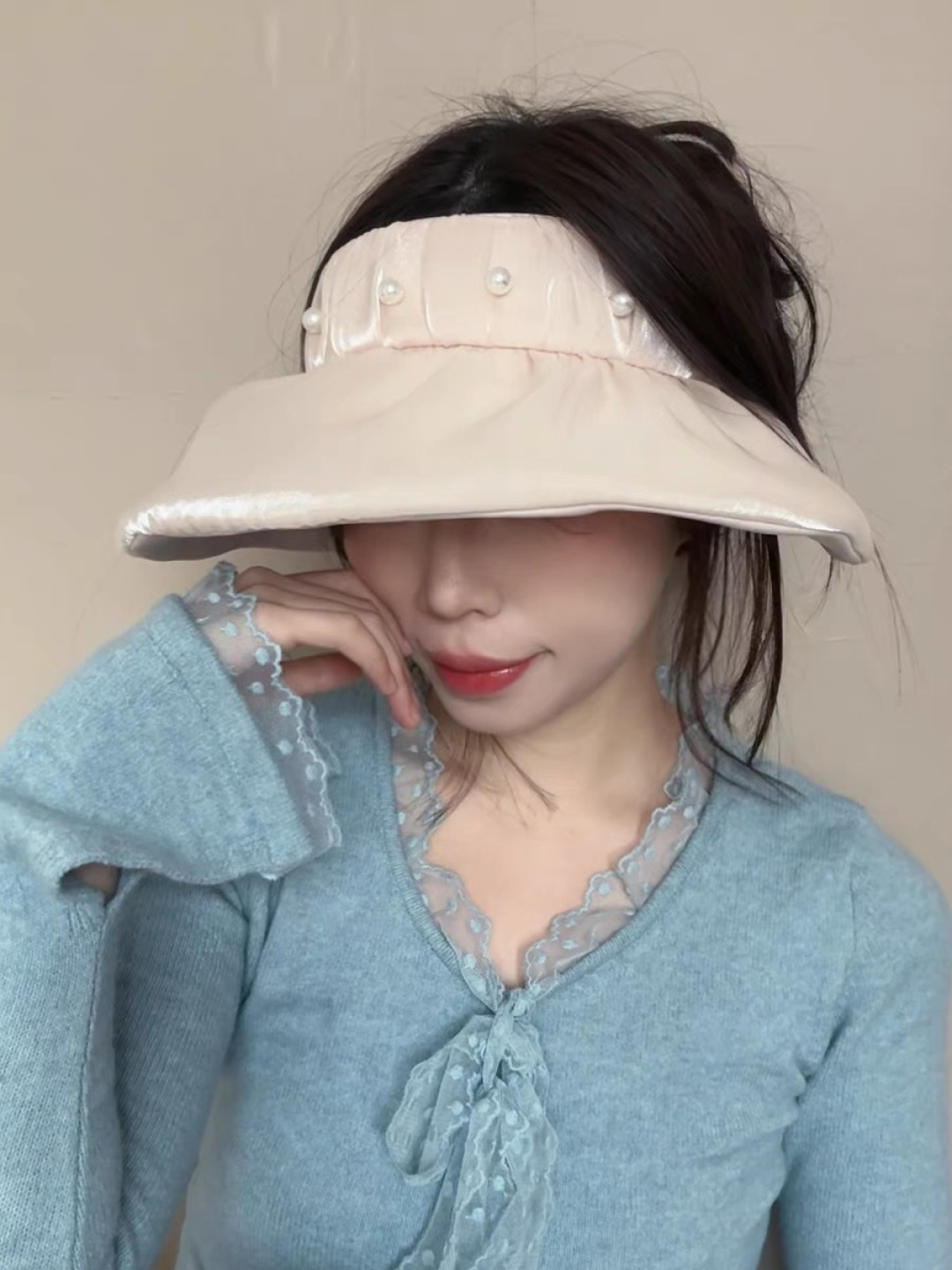  普拉达 PRADA 日系甜美珍珠空顶帽女夏季防晒遮阳帽可卷起便
携户外出游遮阳帽子