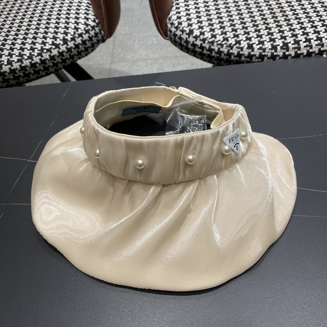  普拉达 PRADA 日系甜美珍珠空顶帽女夏季防晒遮阳帽可卷起便
携户外出游遮阳帽子