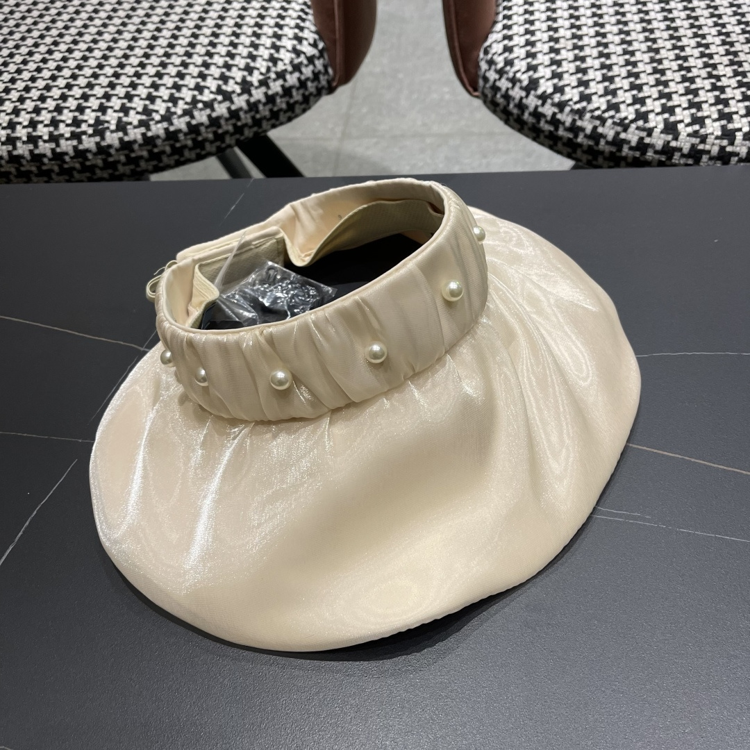  普拉达 PRADA 日系甜美珍珠空顶帽女夏季防晒遮阳帽可卷起便
携户外出游遮阳帽子