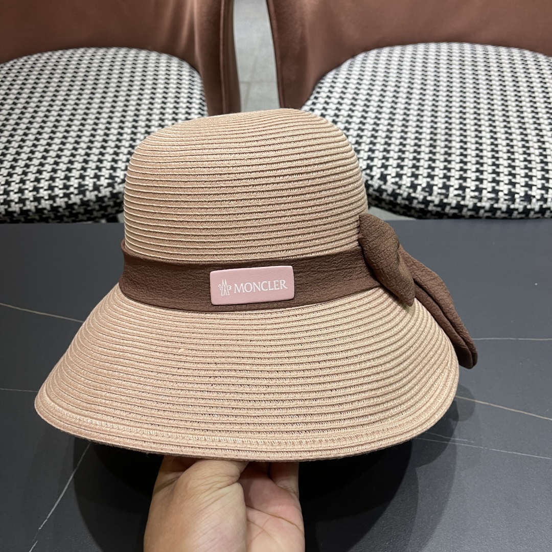  蒙口Moncler🆕帽子女春夏韩版潮优雅蝴蝶结草编渔夫帽
夏遮阳草帽