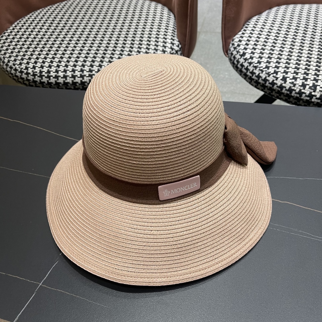  蒙口Moncler🆕帽子女春夏韩版潮优雅蝴蝶结草编渔夫帽
夏遮阳草帽