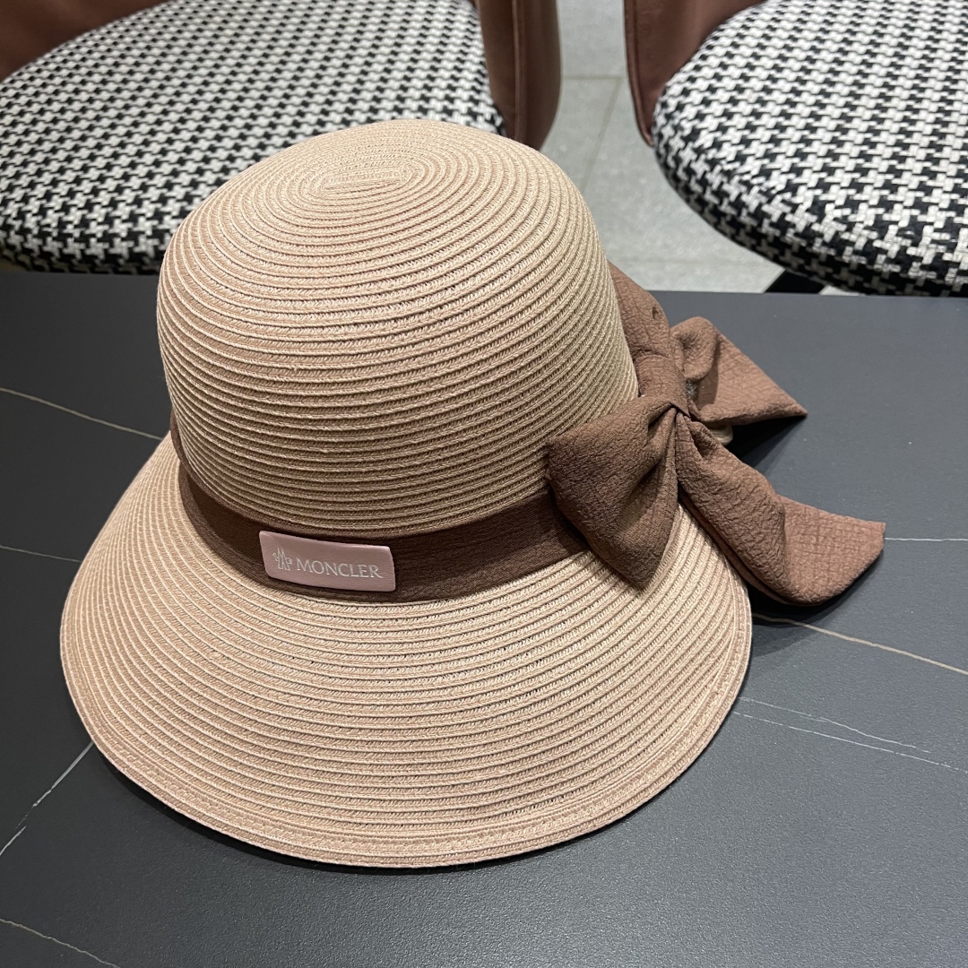  蒙口Moncler🆕帽子女春夏韩版潮优雅蝴蝶结草编渔夫帽
夏遮阳草帽