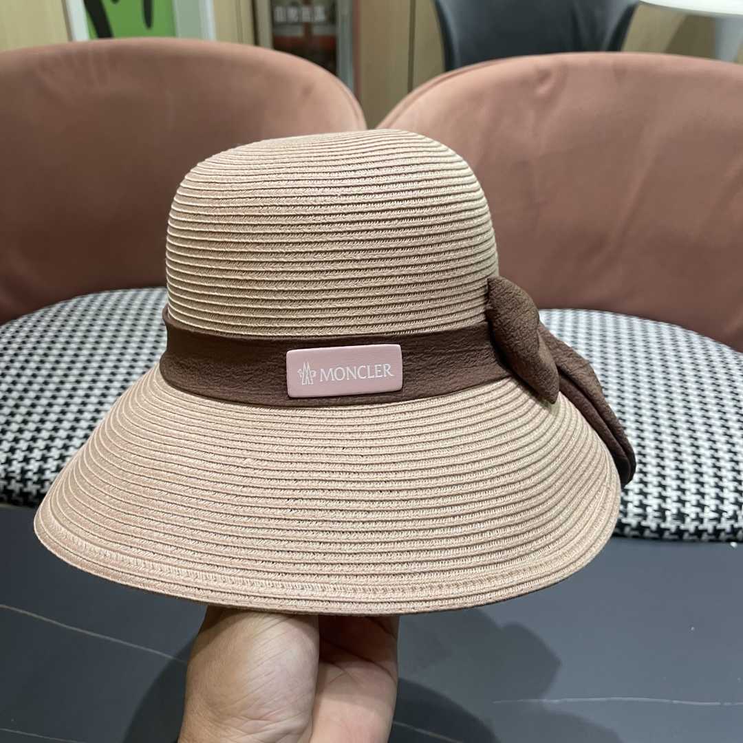  蒙口Moncler🆕帽子女春夏韩版潮优雅蝴蝶结草编渔夫帽
夏遮阳草帽