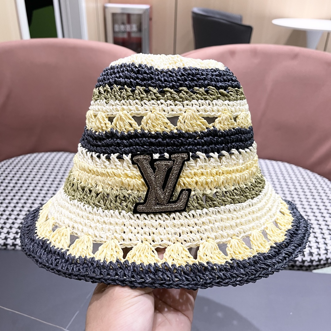  lv路易威登韩版新款气质渔夫帽子女出游甜美百搭防晒流苏镂空遮阳草帽潮网红同款