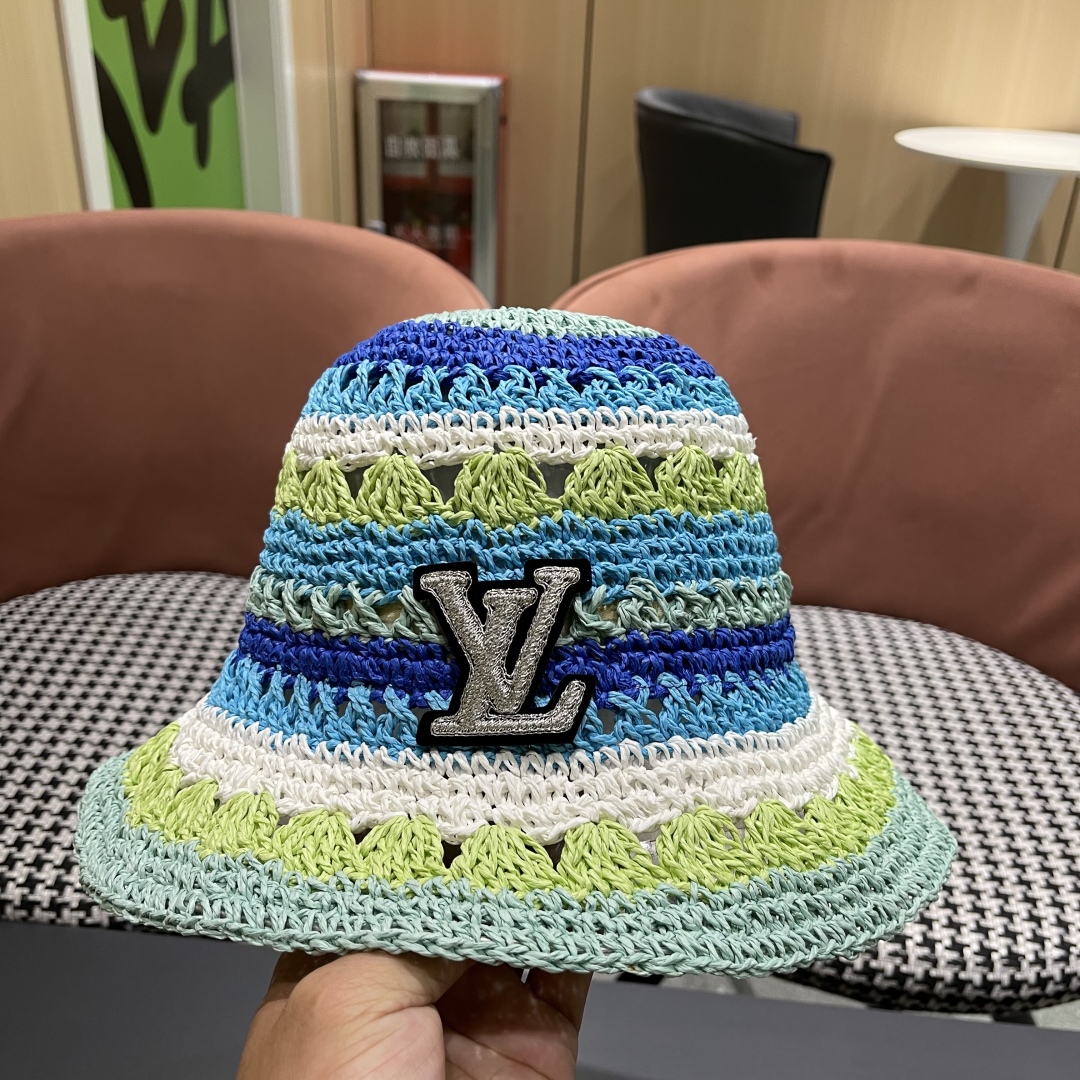  lv路易威登韩版新款气质渔夫帽子女出游甜美百搭防晒流苏镂空遮阳草帽潮网红同款