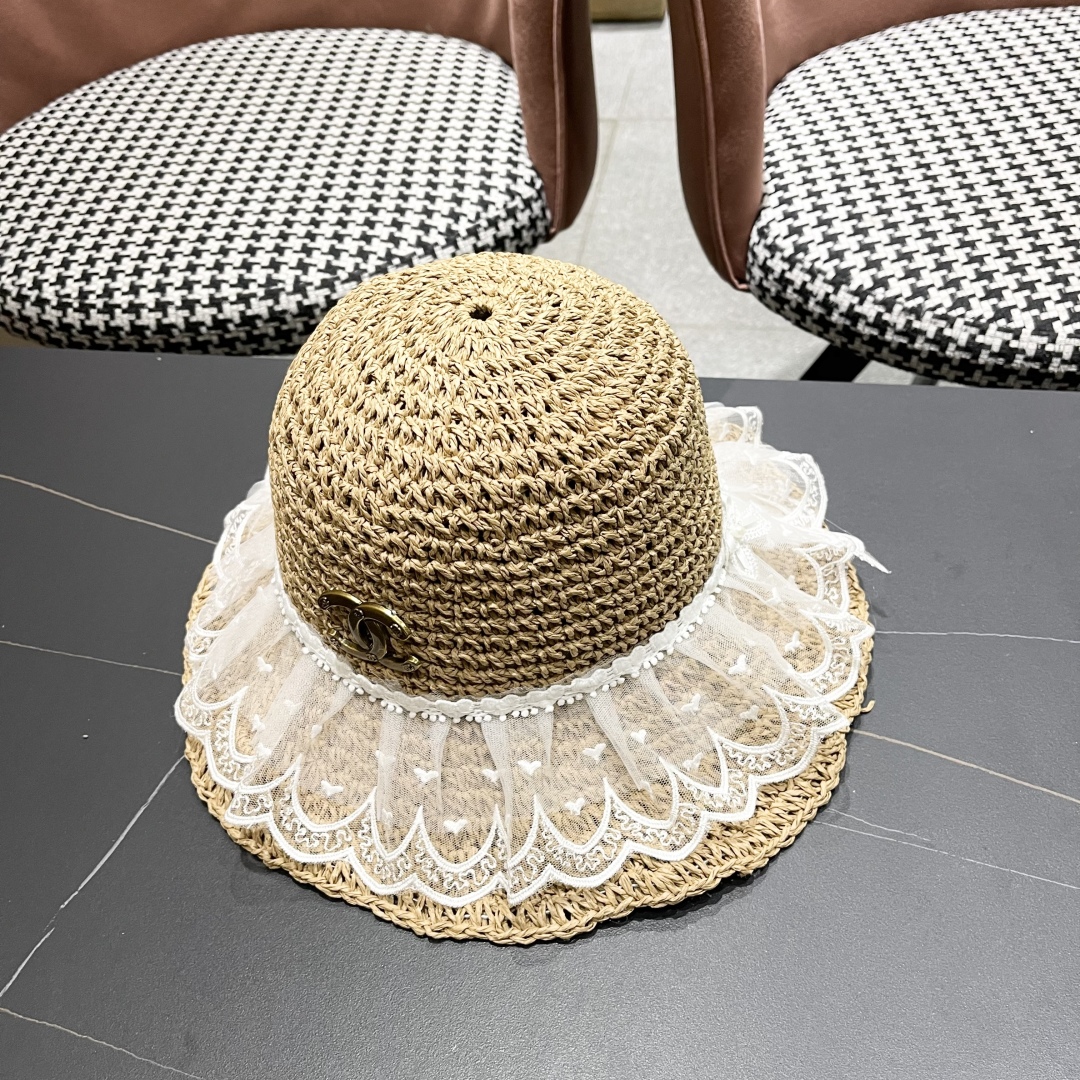  香奈儿CHANEL橘子哥哥出游品脸小可折叠遮阳防晒帽子田园
风百搭可爱蕾丝草帽女