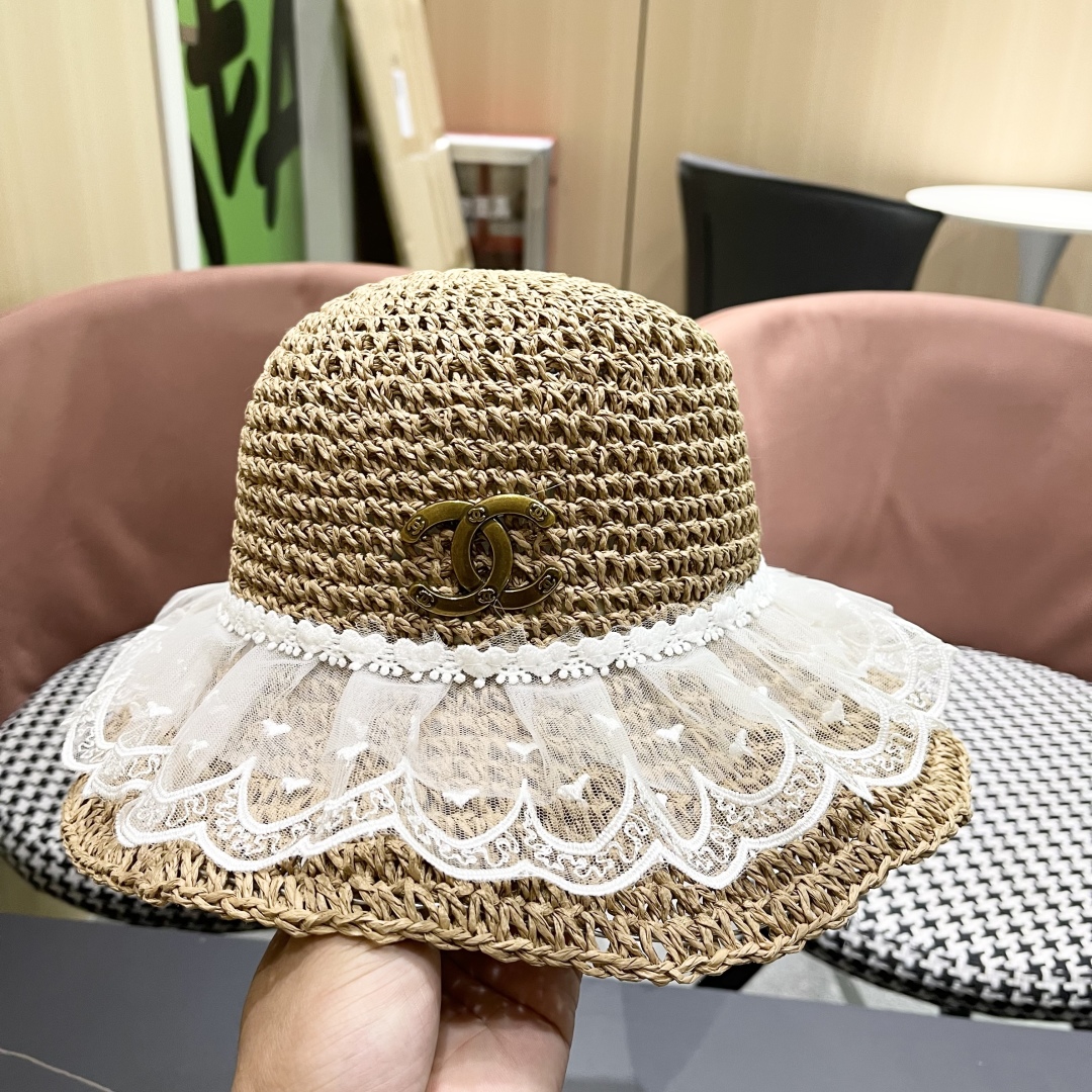  香奈儿CHANEL橘子哥哥出游品脸小可折叠遮阳防晒帽子田园
风百搭可爱蕾丝草帽女
