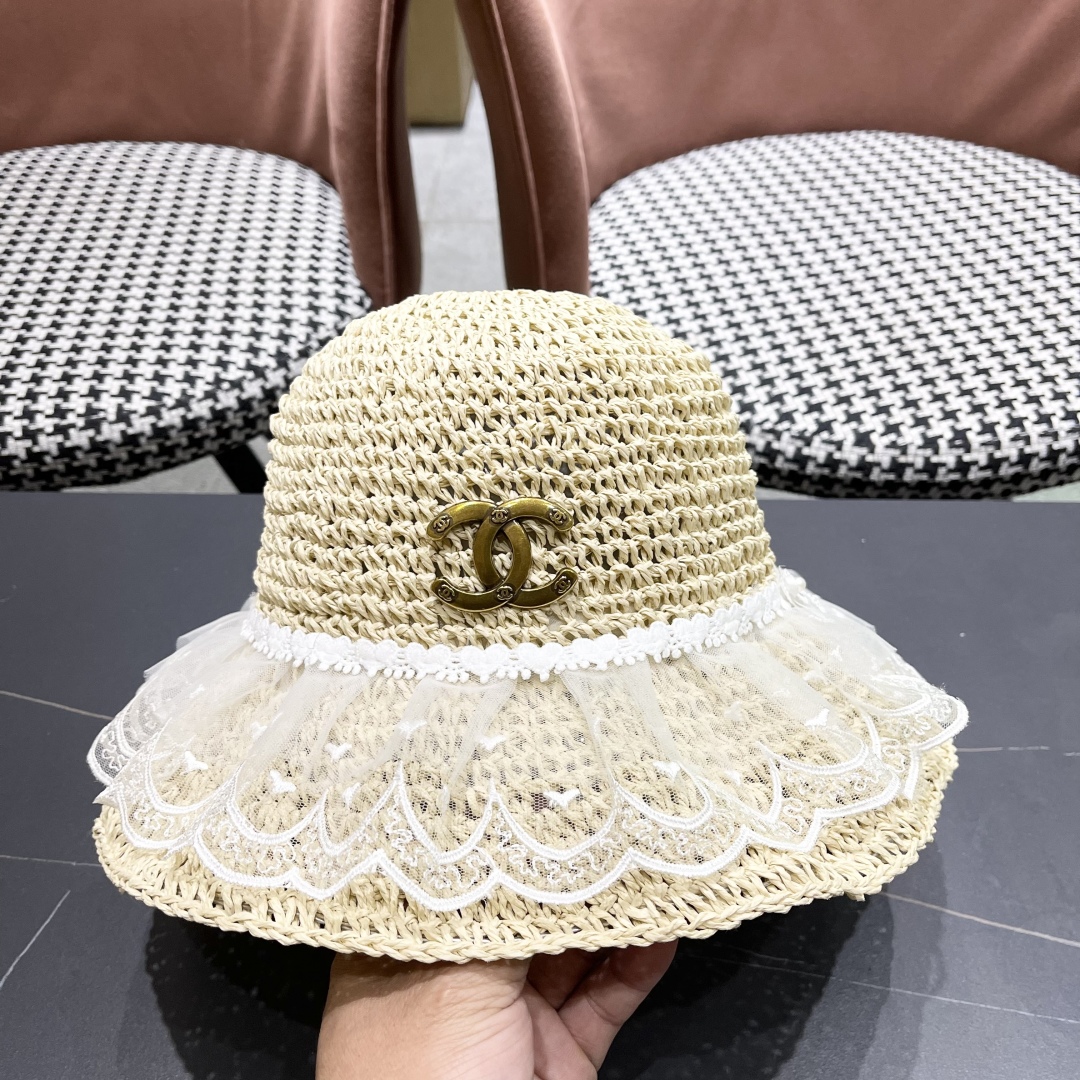  香奈儿CHANEL橘子哥哥出游品脸小可折叠遮阳防晒帽子田园
风百搭可爱蕾丝草帽女