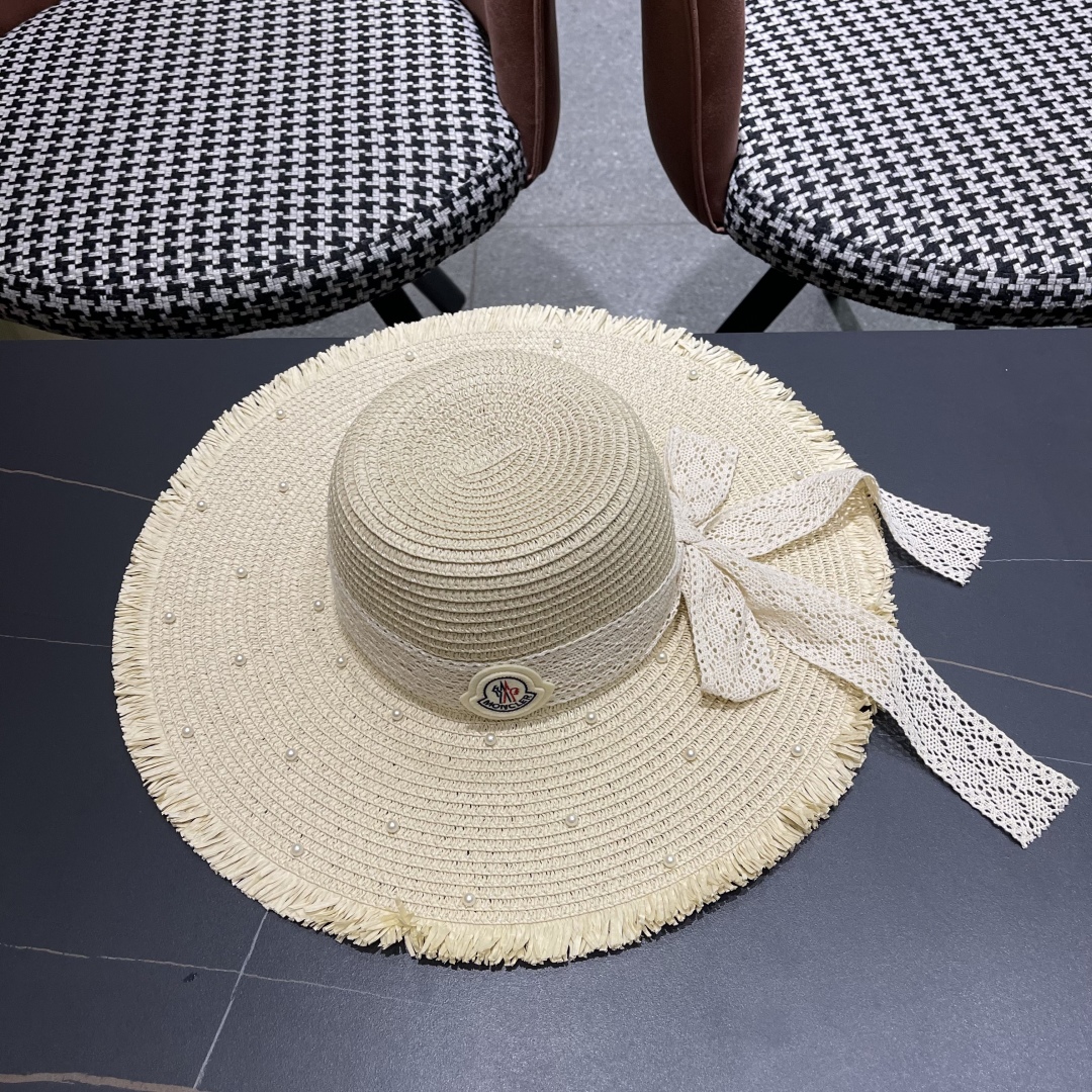  蒙口moncler草帽蝴蝶结帽子女款2025 新款夏季防晒帽大帽檐
遮阳帽透气法式草帽