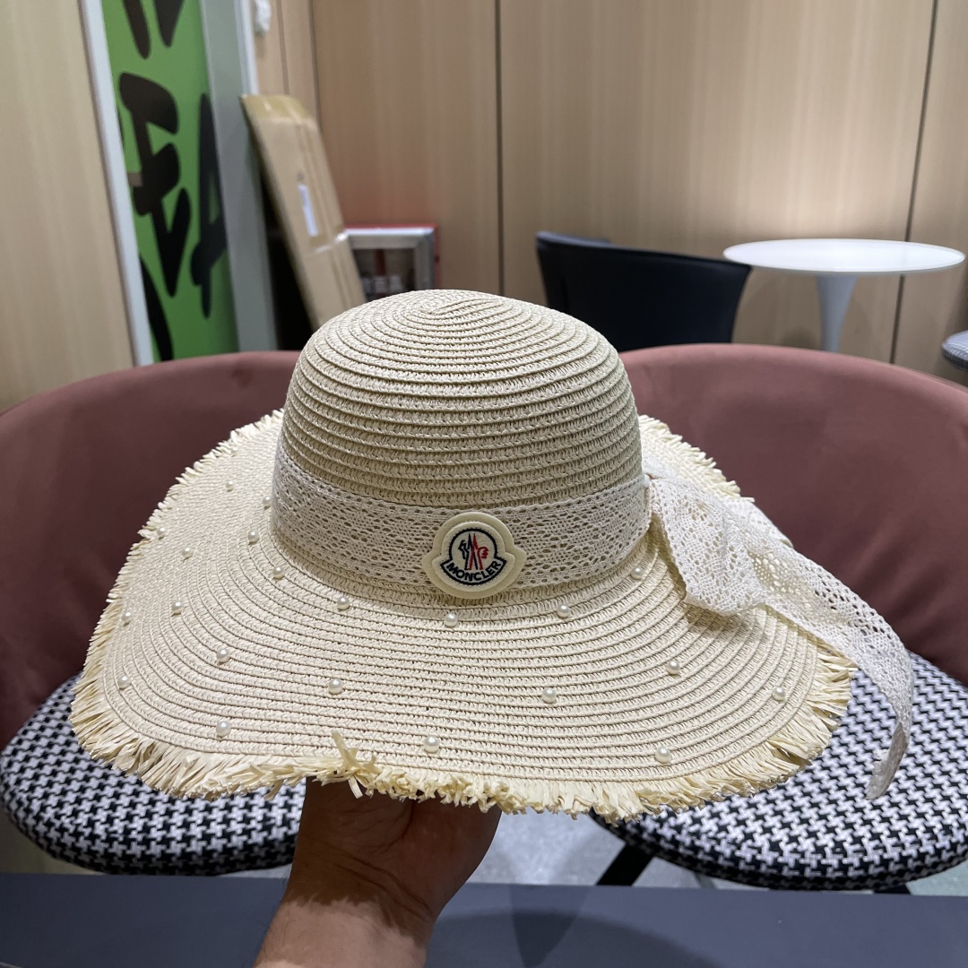  蒙口moncler草帽蝴蝶结帽子女款2025 新款夏季防晒帽大帽檐
遮阳帽透气法式草帽