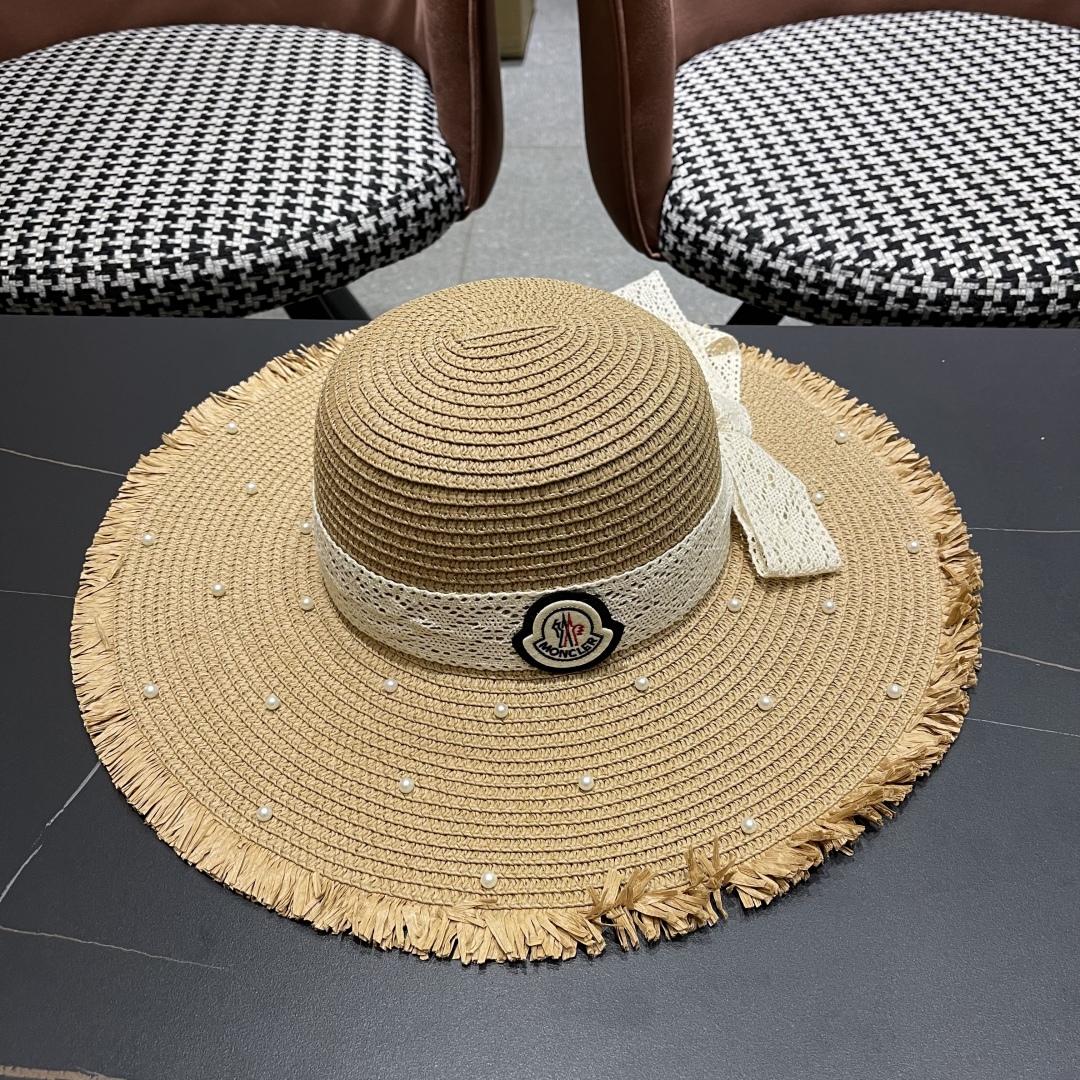  蒙口moncler草帽蝴蝶结帽子女款2025 新款夏季防晒帽大帽檐
遮阳帽透气法式草帽