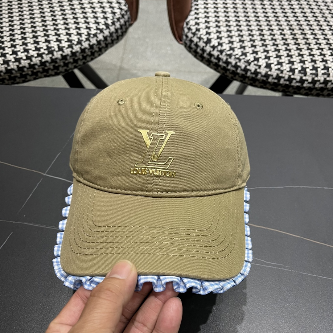 Lv路易威登韩版蕾丝花边棒球帽女春夏季大头围宽檐鸭
舌帽显脸小遮阳帽