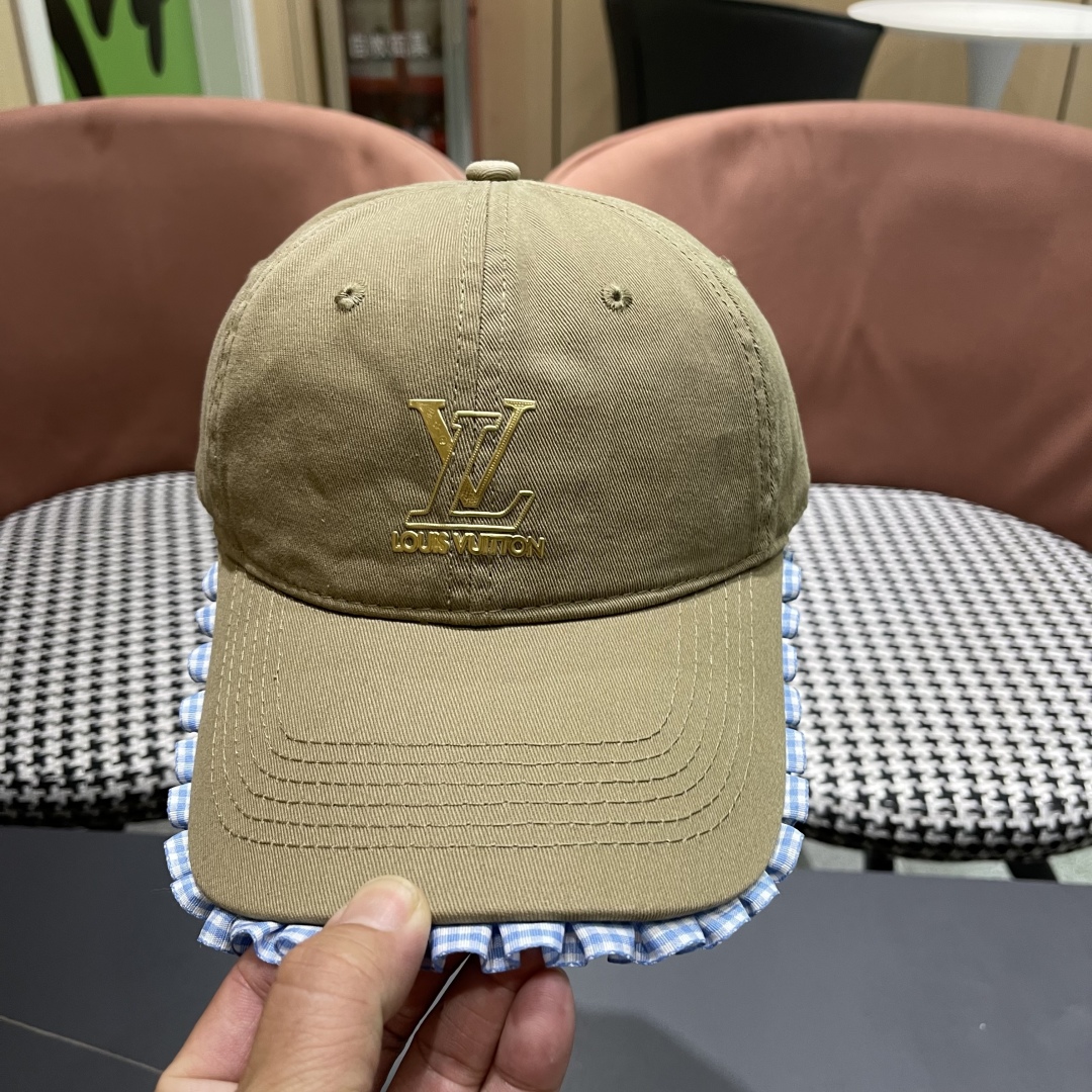  Lv路易威登韩版蕾丝花边棒球帽女春夏季大头围宽檐鸭
舌帽显脸小遮阳帽