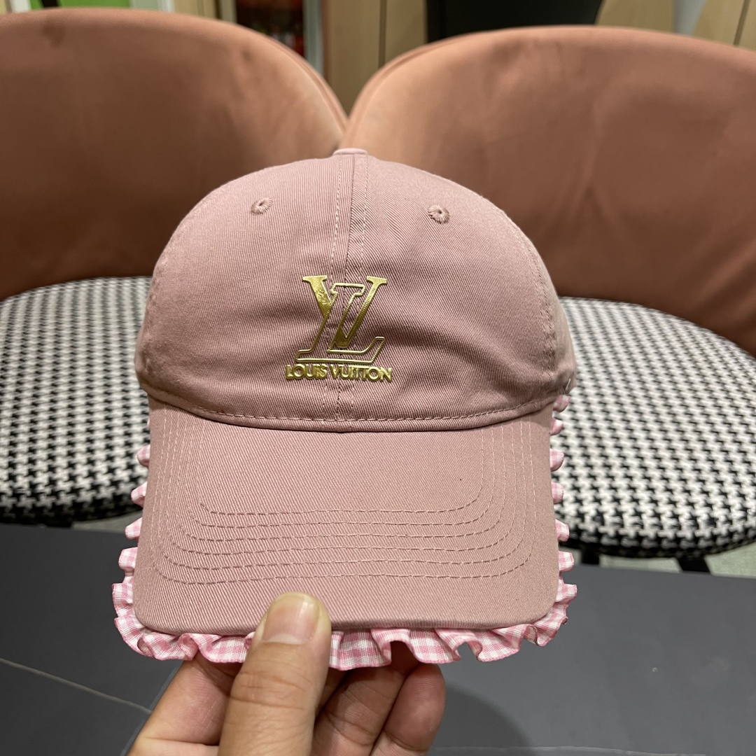  Lv路易威登韩版蕾丝花边棒球帽女春夏季大头围宽檐鸭
舌帽显脸小遮阳帽