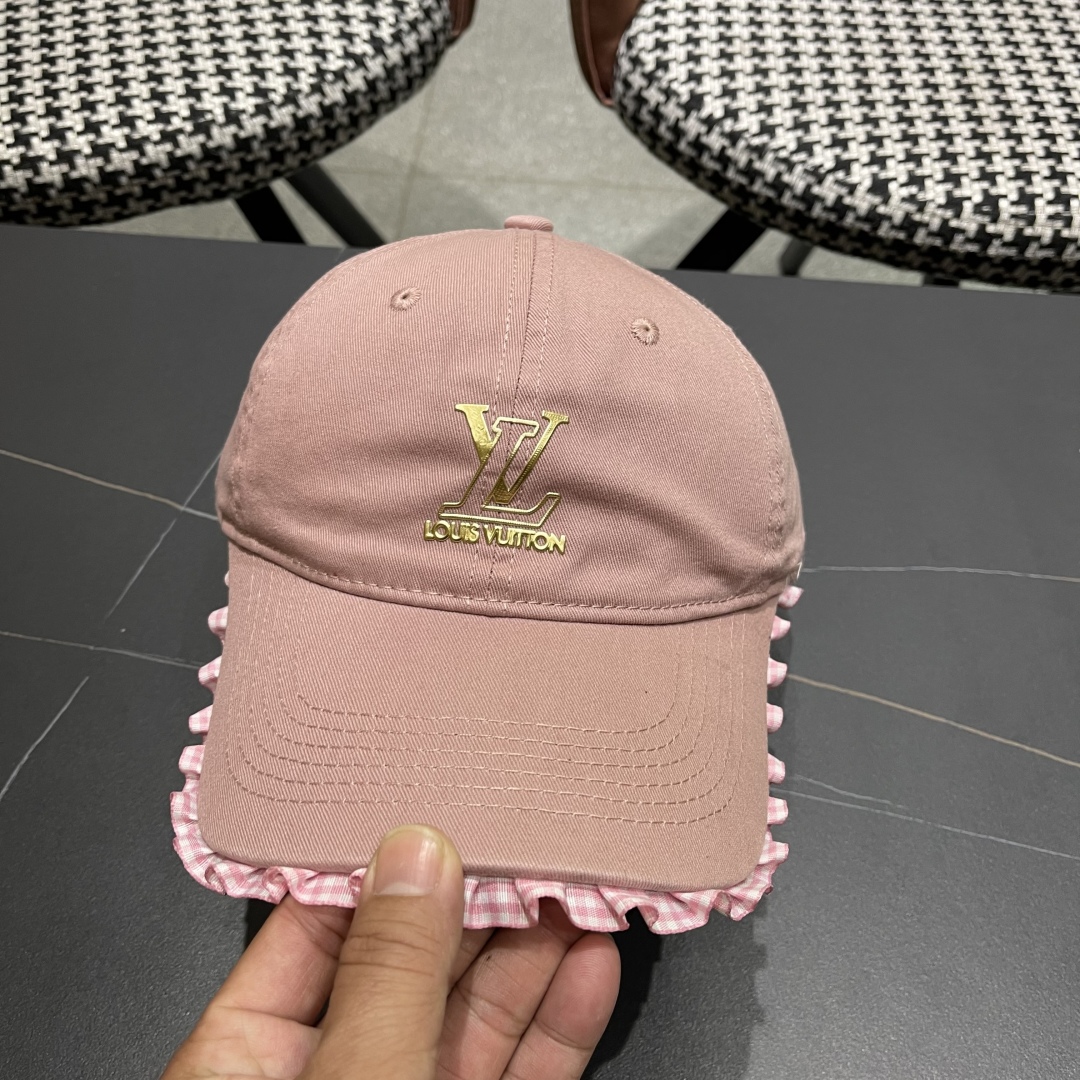  Lv路易威登韩版蕾丝花边棒球帽女春夏季大头围宽檐鸭
舌帽显脸小遮阳帽