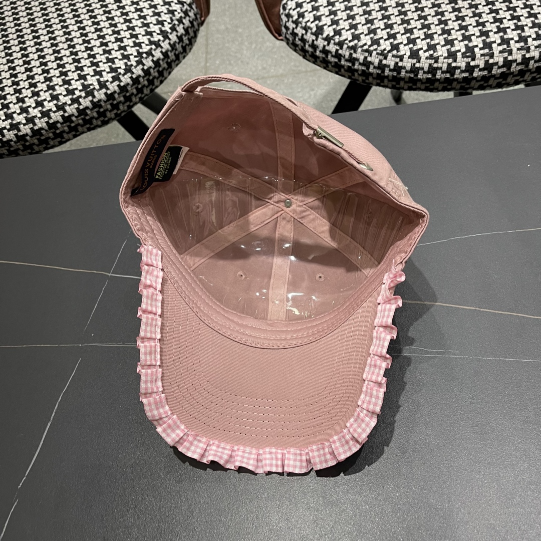  Lv路易威登韩版蕾丝花边棒球帽女春夏季大头围宽檐鸭
舌帽显脸小遮阳帽