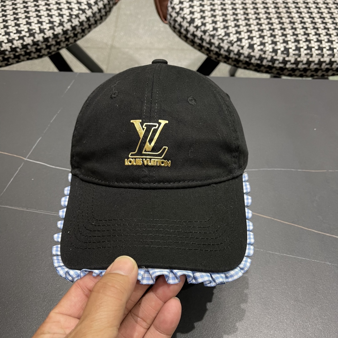  Lv路易威登韩版蕾丝花边棒球帽女春夏季大头围宽檐鸭
舌帽显脸小遮阳帽