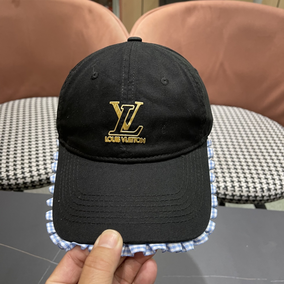  Lv路易威登韩版蕾丝花边棒球帽女春夏季大头围宽檐鸭
舌帽显脸小遮阳帽