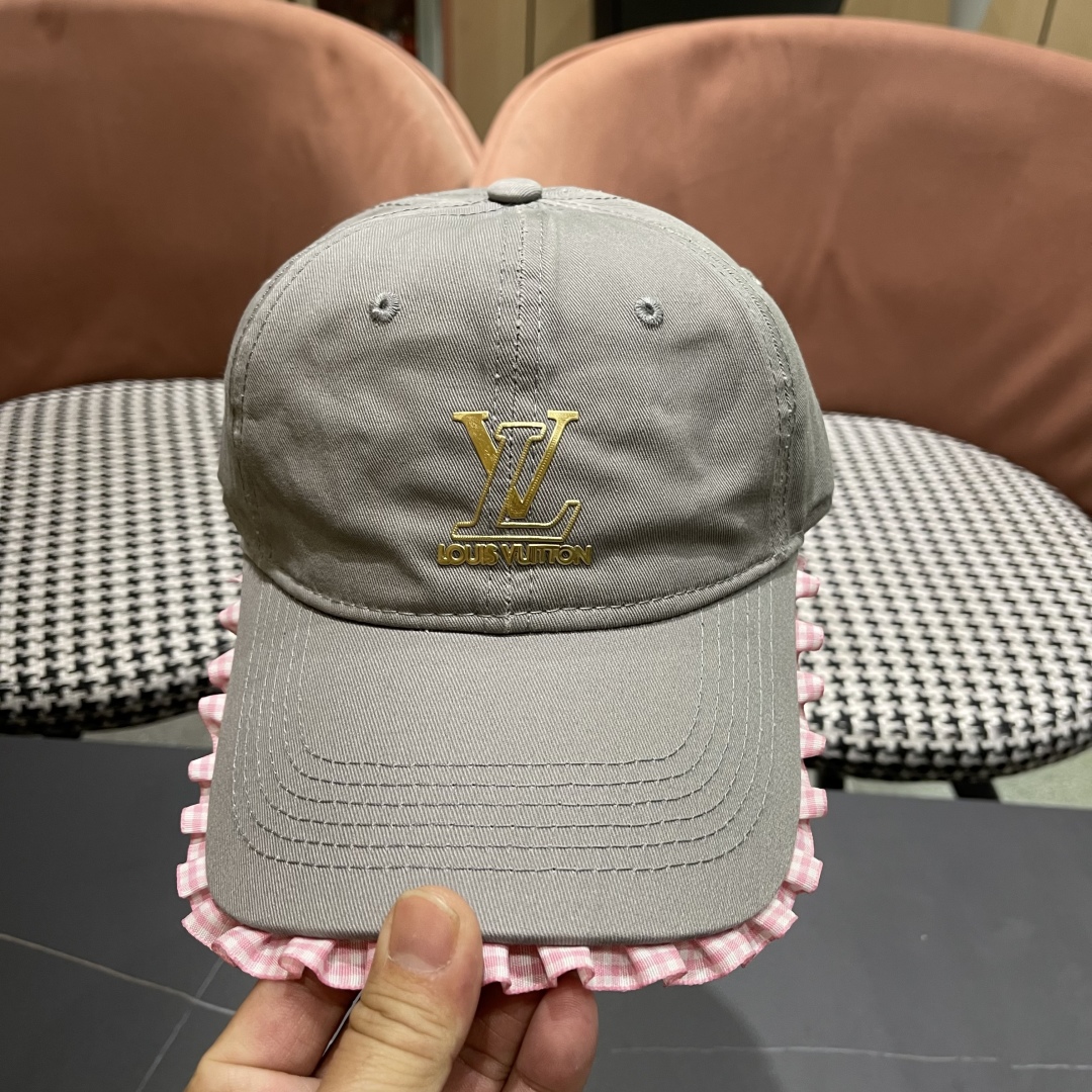  Lv路易威登韩版蕾丝花边棒球帽女春夏季大头围宽檐鸭
舌帽显脸小遮阳帽