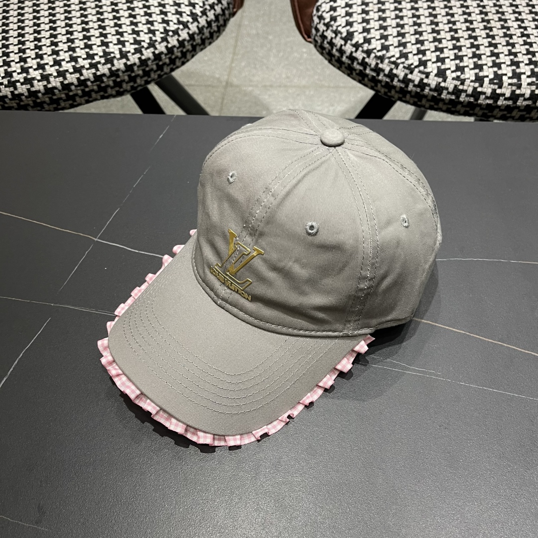  Lv路易威登韩版蕾丝花边棒球帽女春夏季大头围宽檐鸭
舌帽显脸小遮阳帽