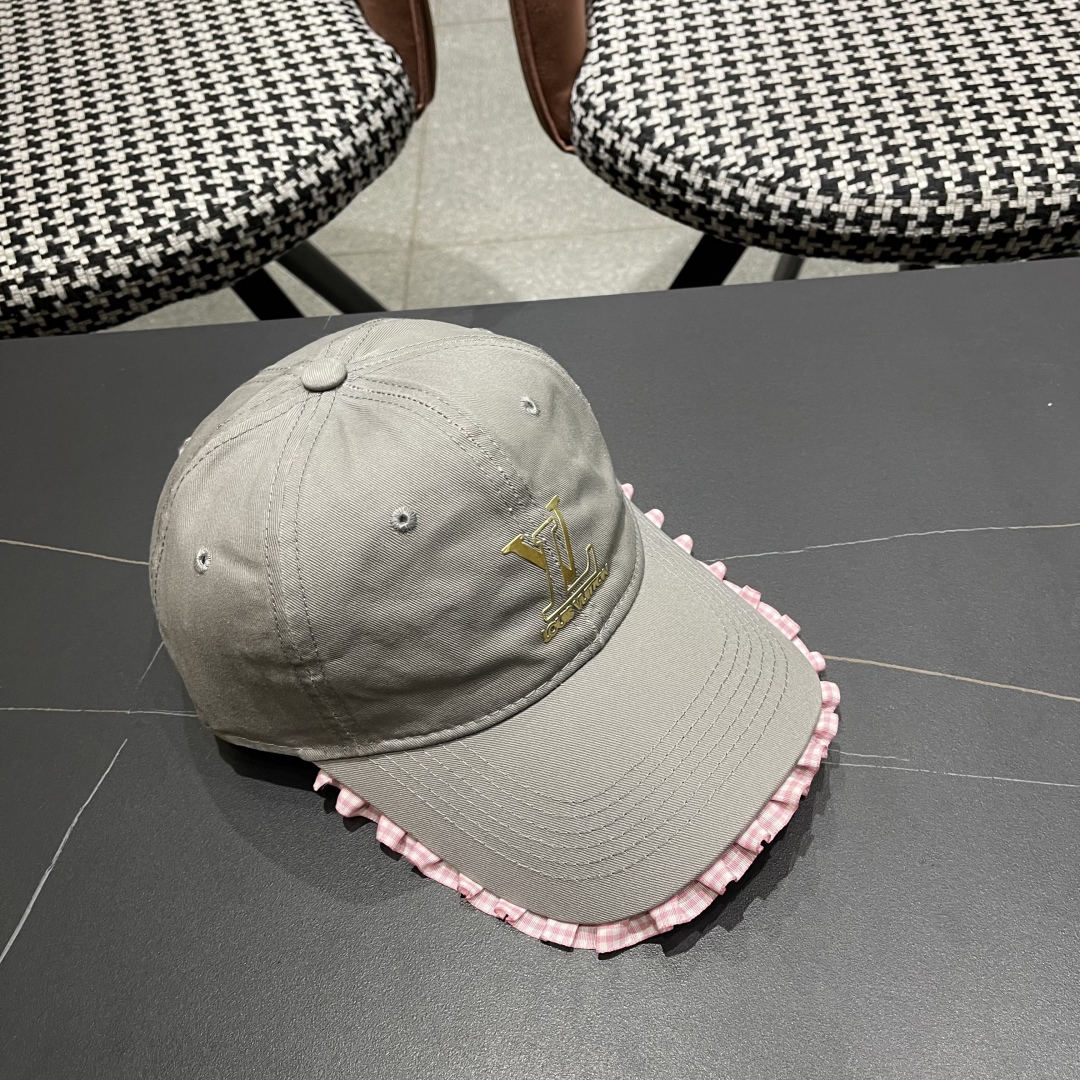  Lv路易威登韩版蕾丝花边棒球帽女春夏季大头围宽檐鸭
舌帽显脸小遮阳帽