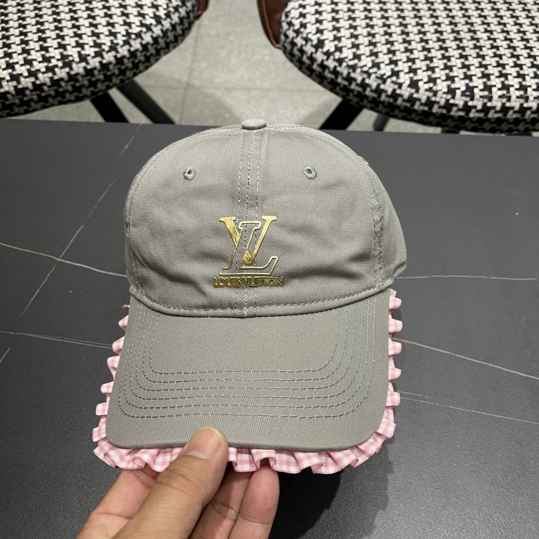  Lv路易威登韩版蕾丝花边棒球帽女春夏季大头围宽檐鸭
舌帽显脸小遮阳帽