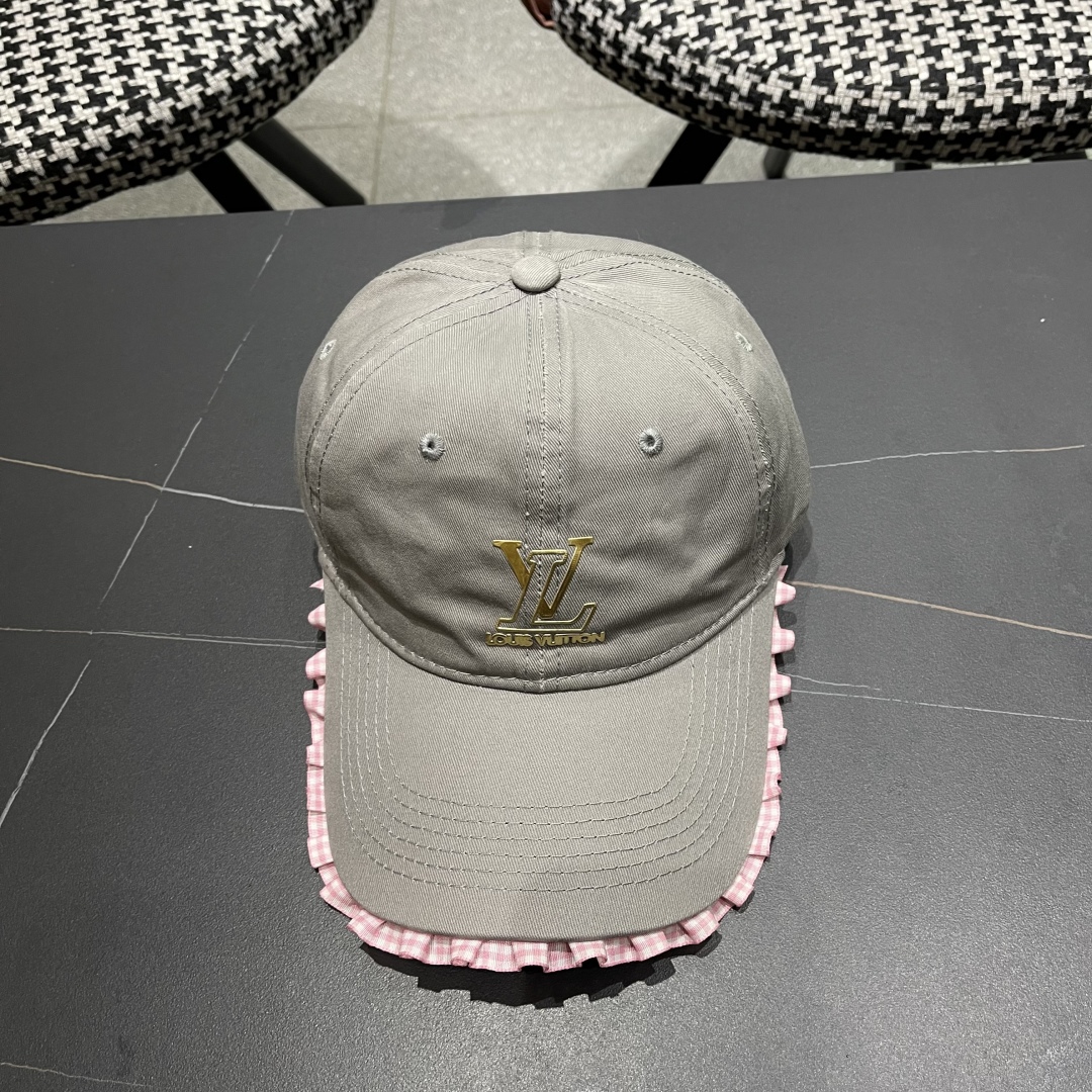  Lv路易威登韩版蕾丝花边棒球帽女春夏季大头围宽檐鸭
舌帽显脸小遮阳帽