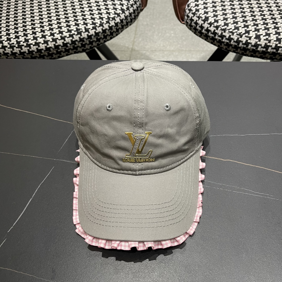  Lv路易威登韩版蕾丝花边棒球帽女春夏季大头围宽檐鸭
舌帽显脸小遮阳帽