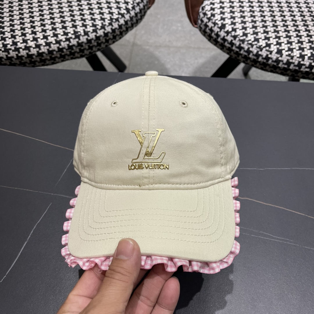  Lv路易威登韩版蕾丝花边棒球帽女春夏季大头围宽檐鸭
舌帽显脸小遮阳帽