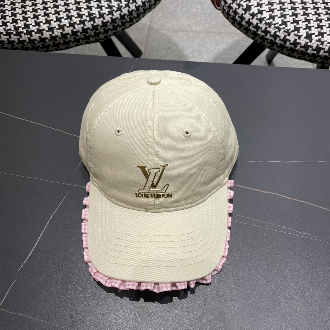  Lv路易威登韩版蕾丝花边棒球帽女春夏季大头围宽檐鸭
舌帽显脸小遮阳帽