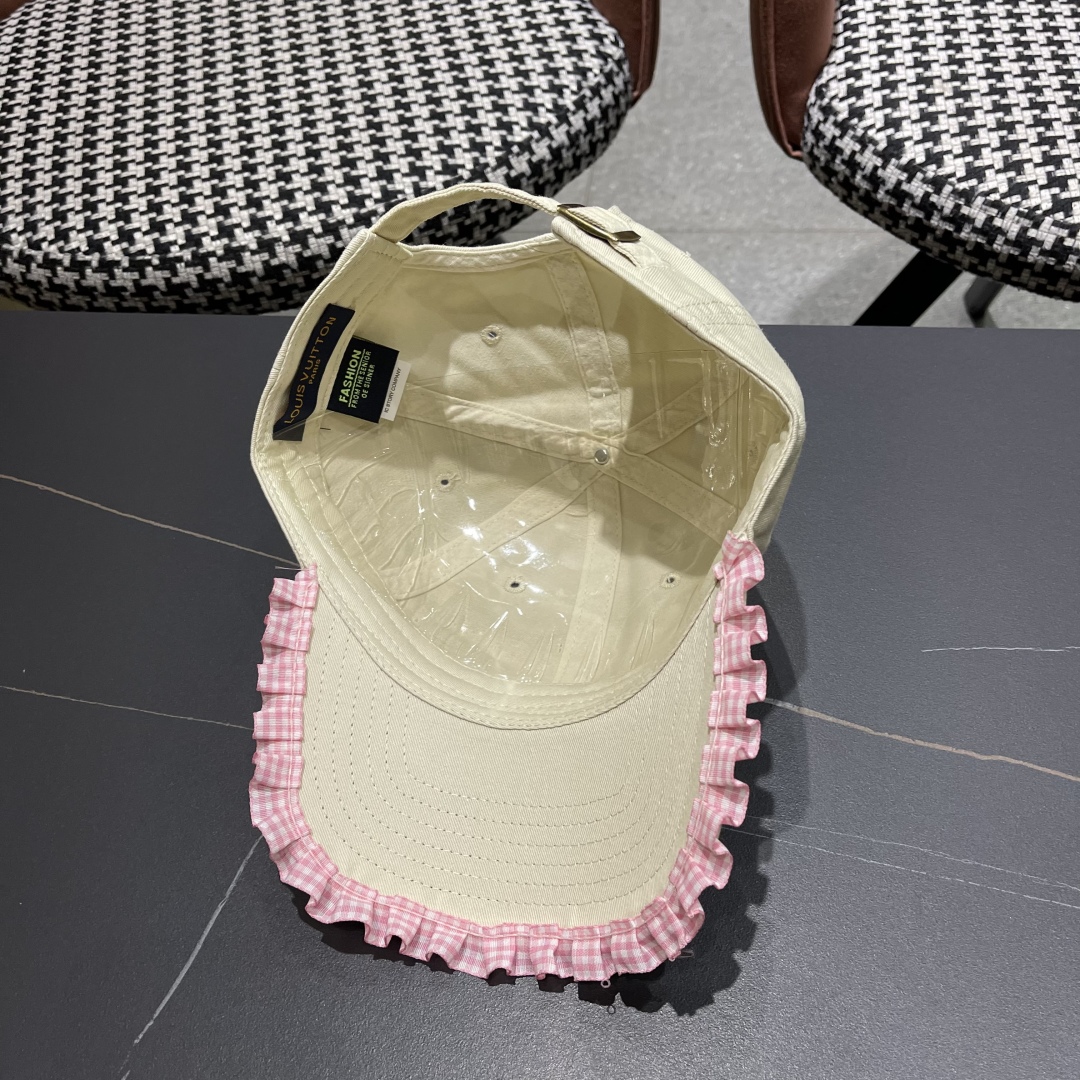  Lv路易威登韩版蕾丝花边棒球帽女春夏季大头围宽檐鸭
舌帽显脸小遮阳帽