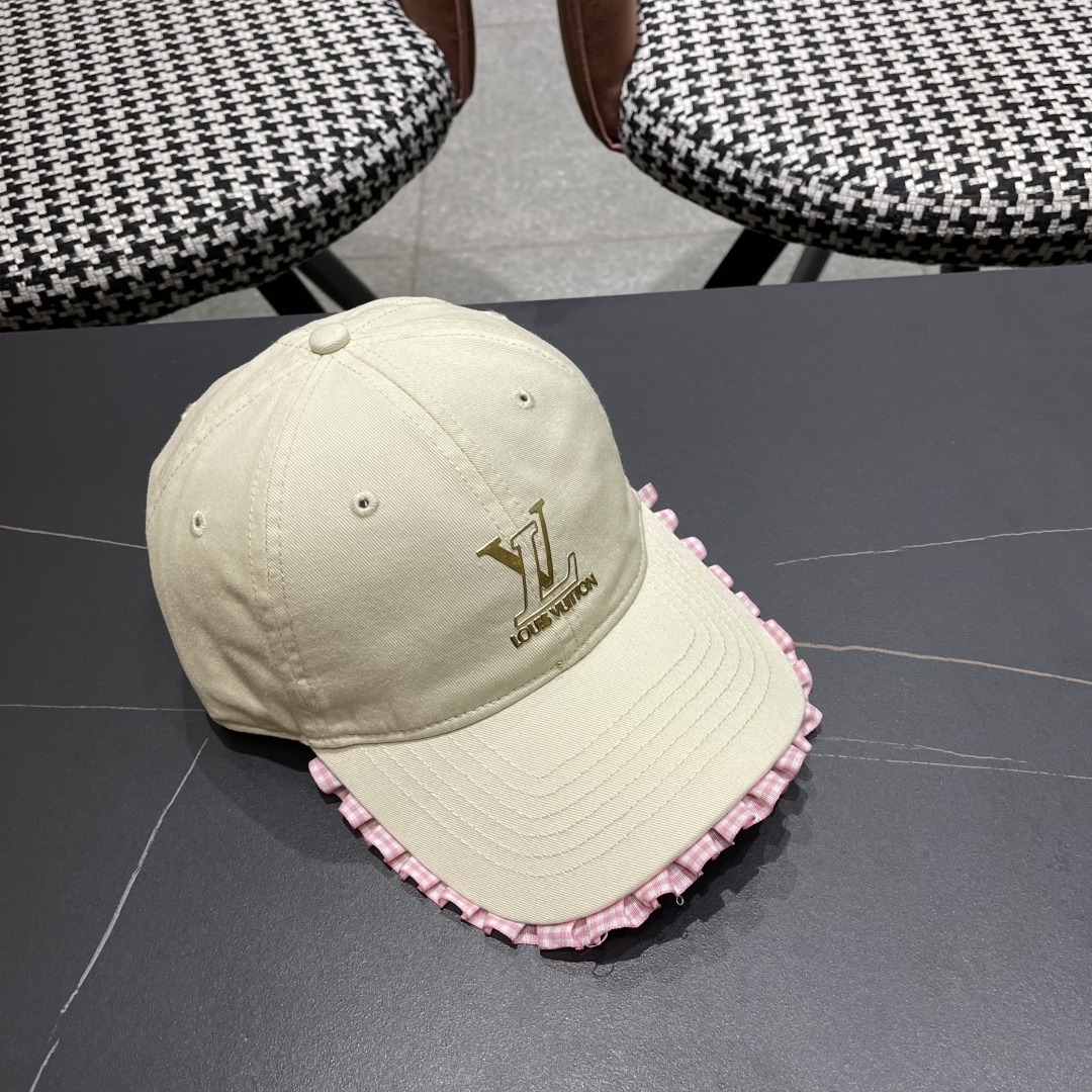  Lv路易威登韩版蕾丝花边棒球帽女春夏季大头围宽檐鸭
舌帽显脸小遮阳帽