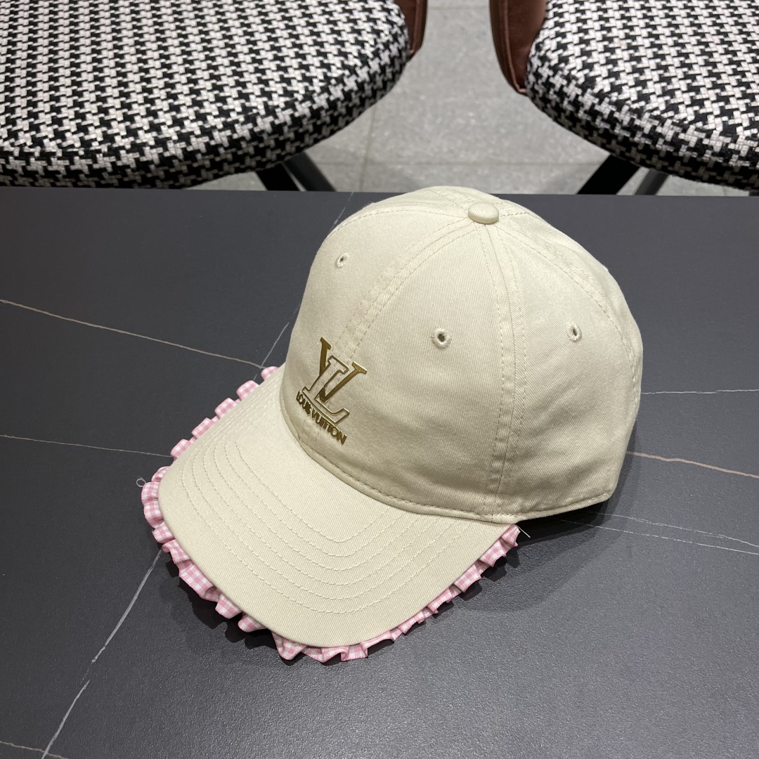  Lv路易威登韩版蕾丝花边棒球帽女春夏季大头围宽檐鸭
舌帽显脸小遮阳帽