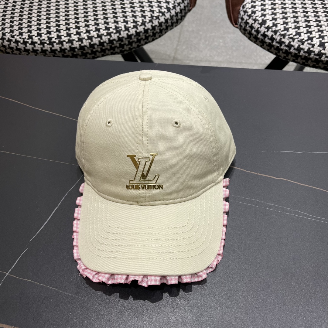  Lv路易威登韩版蕾丝花边棒球帽女春夏季大头围宽檐鸭
舌帽显脸小遮阳帽