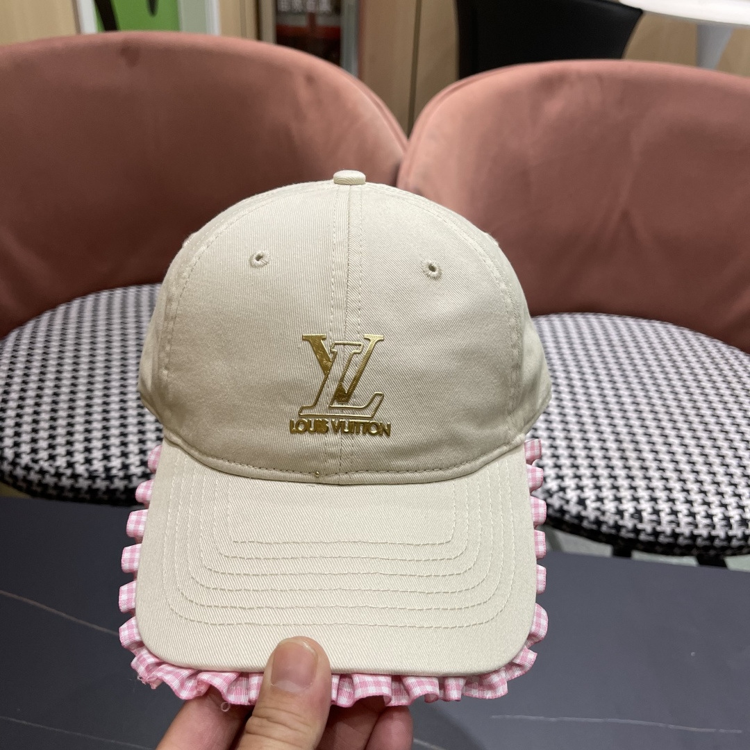  Lv路易威登韩版蕾丝花边棒球帽女春夏季大头围宽檐鸭
舌帽显脸小遮阳帽