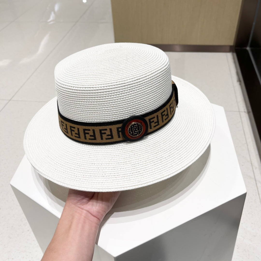  FDEDI 芬迪新款草帽，拉菲草制作，拼老花FF面料，名媛必备，头围57cm
