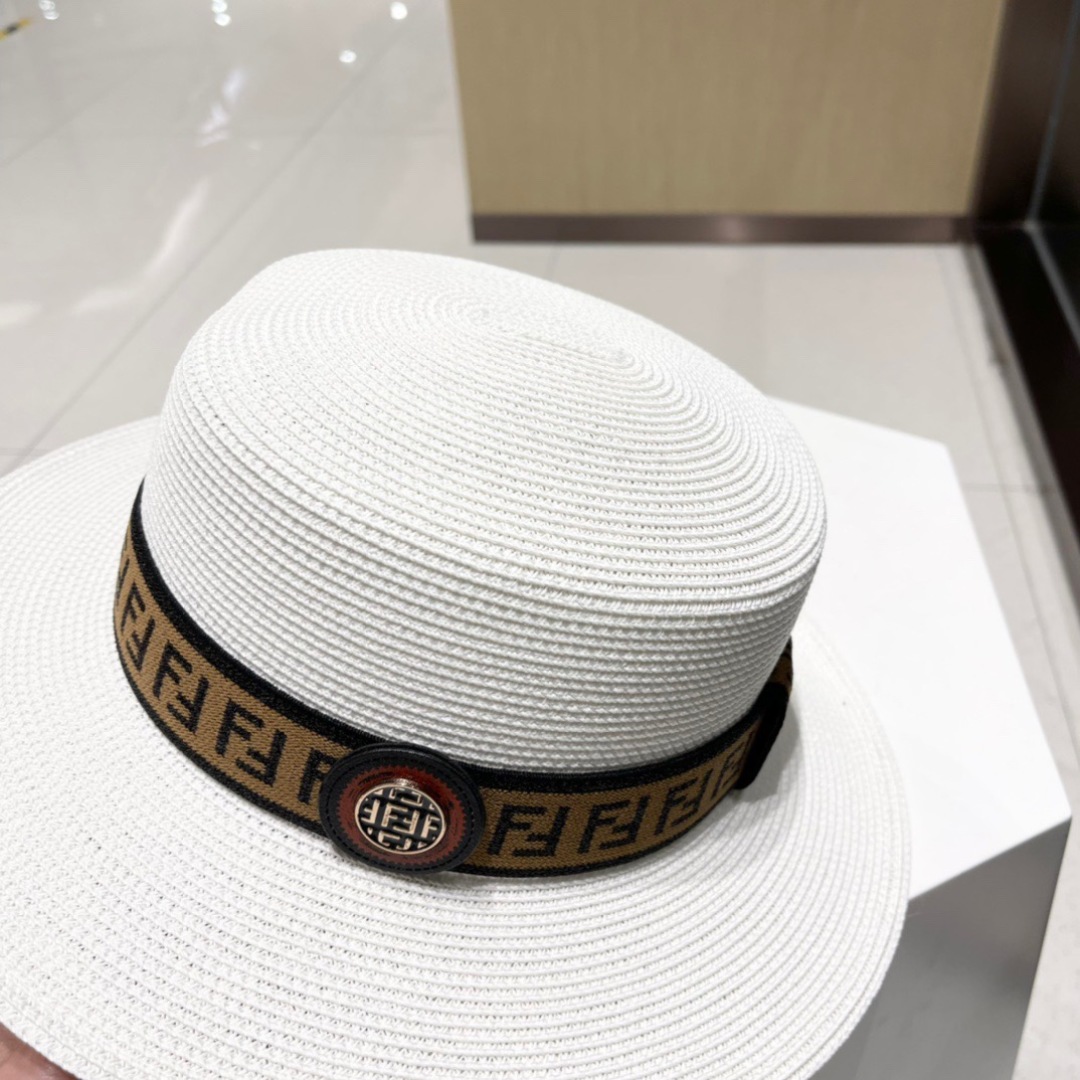  FDEDI 芬迪新款草帽，拉菲草制作，拼老花FF面料，名媛必备，头围57cm
