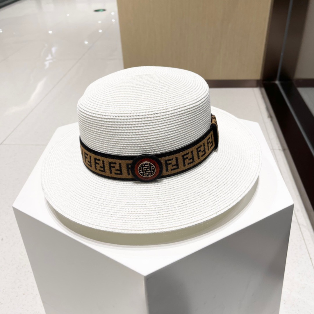  FDEDI 芬迪新款草帽，拉菲草制作，拼老花FF面料，名媛必备，头围57cm