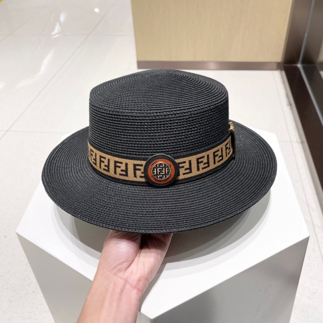  FDEDI 芬迪新款草帽，拉菲草制作，拼老花FF面料，名媛必备，头围57cm