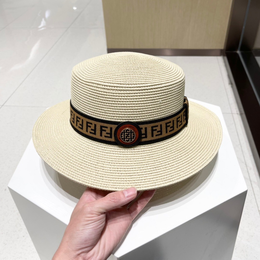  FDEDI 芬迪新款草帽，拉菲草制作，拼老花FF面料，名媛必备，头围57cm
