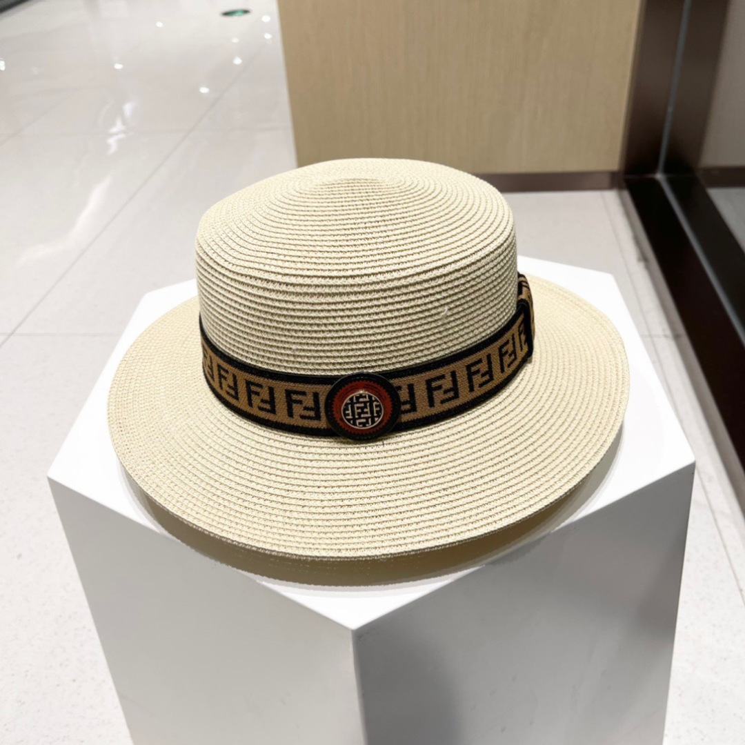  FDEDI 芬迪新款草帽，拉菲草制作，拼老花FF面料，名媛必备，头围57cm