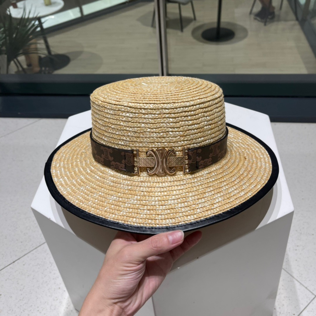  Celine赛琳新款麦杆草草帽，皮带扣礼帽