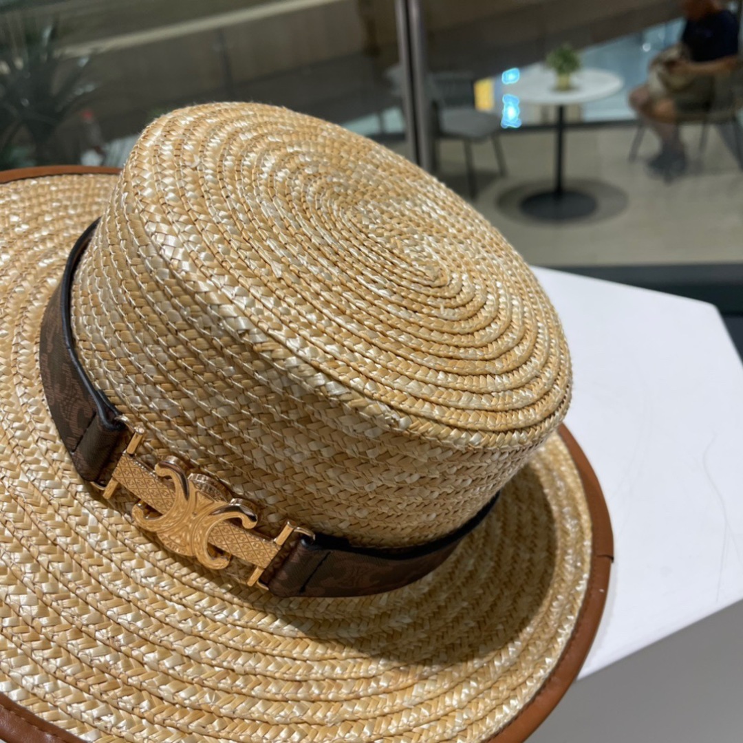  Celine赛琳新款麦杆草草帽，皮带扣礼帽